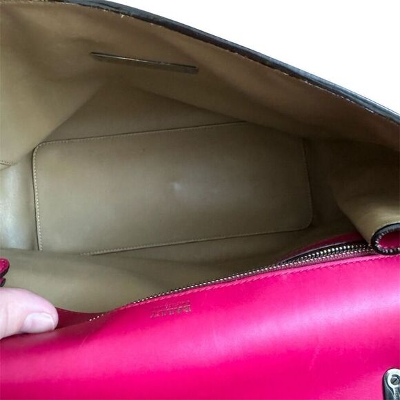 Bally Top Handle Leather Bag with Shoulder Strap “B” Turnlock Hot Pink Handbag - Picture 14 of 16